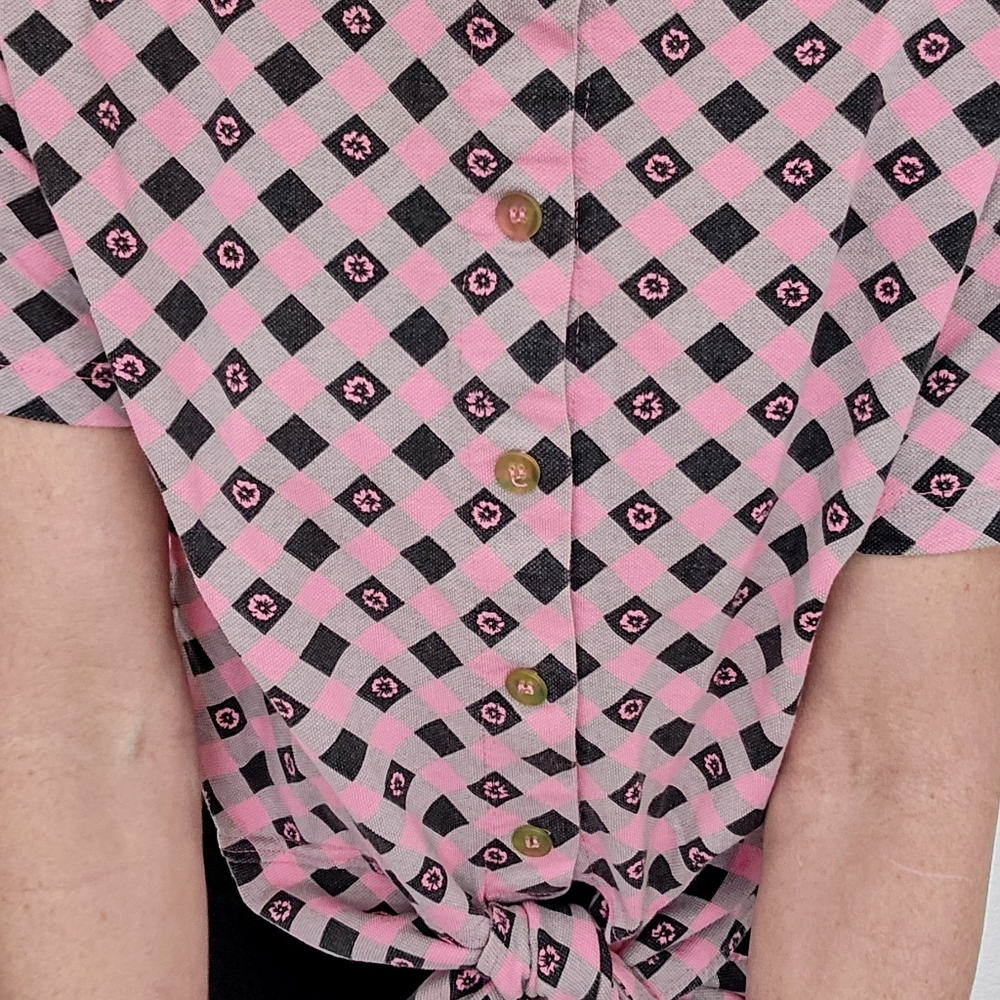 💞VTG 80s New Wave Front Tie Button Down Shirt - Picture 2 of 7